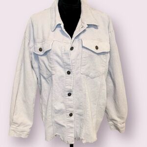 KATYdid Neutral Corduroy Distressed Woman’s Shacket Button Up Beige Size Large
